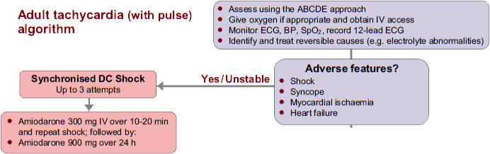 The tachycardia algorithm is available in chapter 11 of the ALS manual.